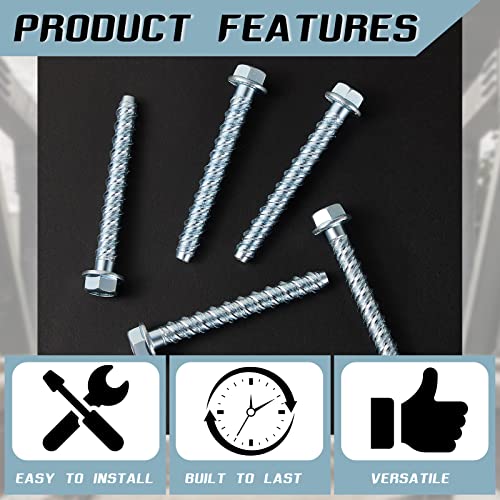 Dunzy 50 Pcs Zinc Plated Masonry Screws Concrete Anchors, 3/8" X 3"