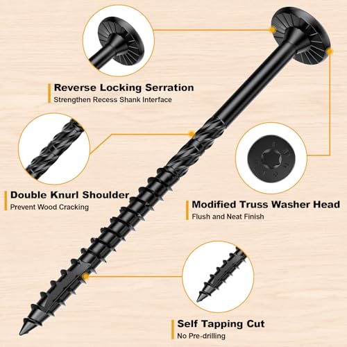 FMhotu #14 x 4-1/2 Inch Heavy-Duty Outdoor Wood Screws 50Pcs + #14 x 5 Inch Wood Structural Lag Screws 54Pcs