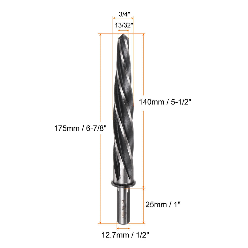 QUARKZMAN Conical Reamer 19 mm, M2 HSS Spiral Groove Bridge Reamer with 1/2 Inch Shank for Reaming Metal Alloys, Aluminum, Wood and Plastic Holes 3/4" x 1/2"