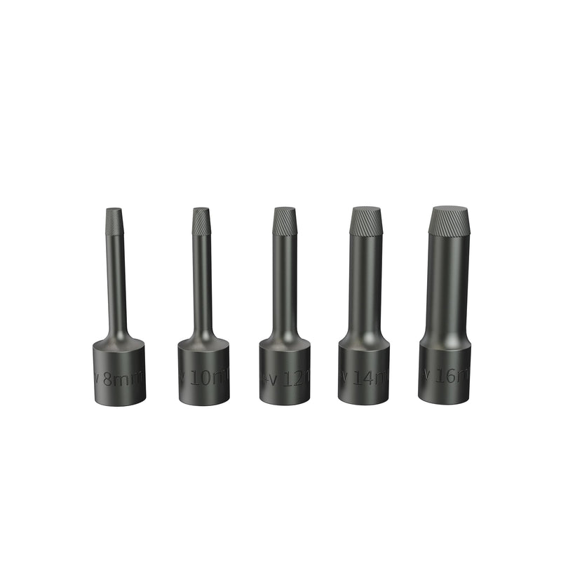 CCLIFE Bolt Extractor Set 5-Piece 1/2 Inch 8-16 mm with Left Thread | Spiral profile for fixed screws, bolts and nuts, ideal for automotive workshop and repair Bolzenausdreher Set 1/2", 5tlg