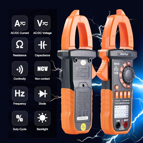 Digital Current Clamp Multimeter with 4000 Counts TRMS Auto Range | Digital electrical tester with automatic, measures NCV, AC/DC voltage, current, capacity, diode, resistance, orange