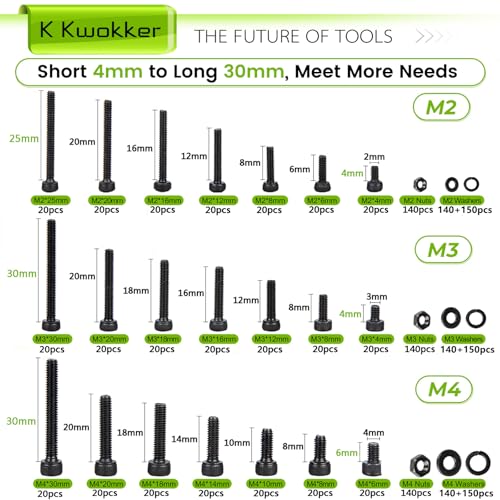 M2 M3 M4 Hex Socket Screw Set + M3 Screw Kit (Socket+Flat)