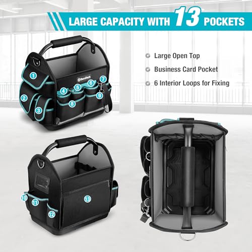 DURATECH 12" Tool Tote with Waterproof Hard Bottom and Multi-Pockets