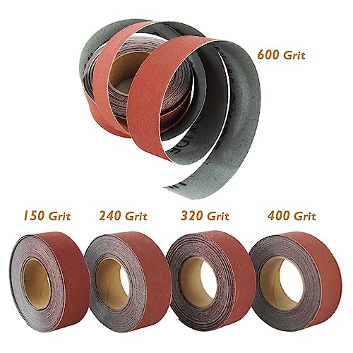 O'SKOOL Turner’s Sanding Pack Abrasive Strip Kit 5 Grits with Dispenser for Wood Turners, Furniture Repair, Woodworkers, Metal Workers, Automotive Body Work | 150, 240, 320, 400, 600 Grit Rolls, SF02A