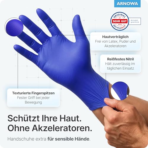 Arnomed Disposable Gloves, Accelerator Free, Nitrile Gloves, L, Pack of 100 | Disposable gloves, skin-friendly, nitrile gloves, disposable purple blue, allergy-friendly rubber gloves, powder-free