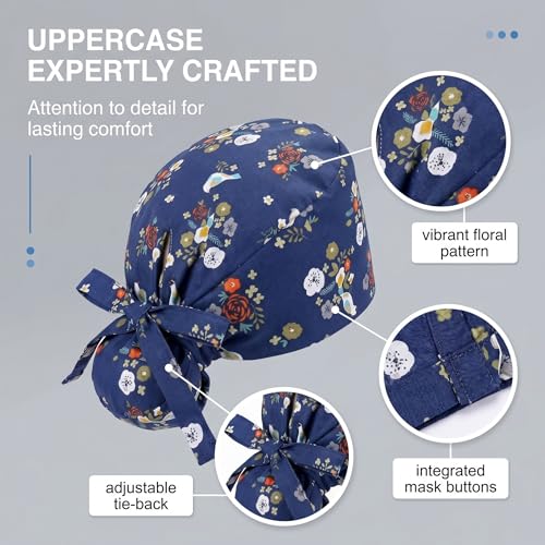 Women's surgical cap with buttons for long hair, adjustable cotton work cap, breathable surgical cap, doctor's cap for hospital, clinic, laboratory, one size