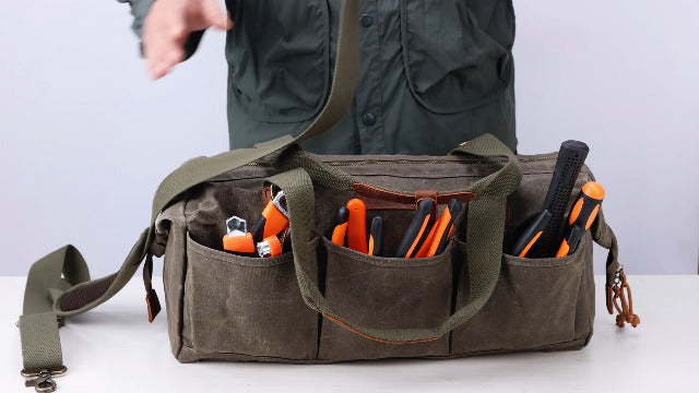 Heavy Duty 18-Inch Tool Bag for men, 12 Pockets, Large Zippered Tool Organizer, Portable Empty Toolbox for Mechanics, Electricians, DIY – Durable Soft Handle, Ideal Father’s Day or Birthday Gift Army Green