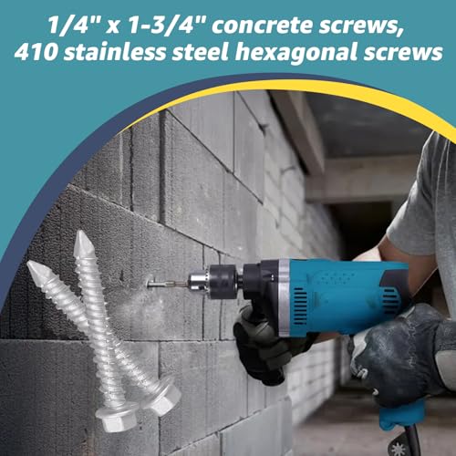 1/4" x 1-3/4" Stainless Steel Concrete Screws with Drill Bit 1/4" x 1-3/4"