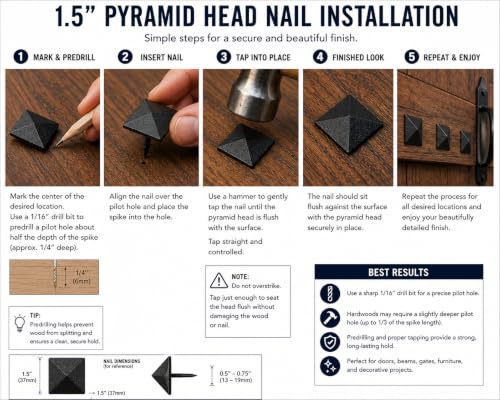 (10) 1.5" Pyramid Head Clavos Black Iron – Authentic Door Gate Furniture Rustic Door Stud Antique Nail-Hand Forged