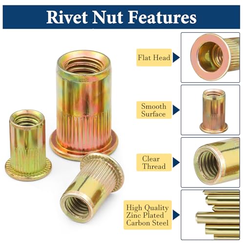 218 PCS Metric 304 Stainless Steel Rivet Nut Assortment Kit and 240 PCS SAE Zinc Plated Finish Carbon Steel Rivet Nut Assortment Kit,UNC Rivnut Threaded Insert Nut Set