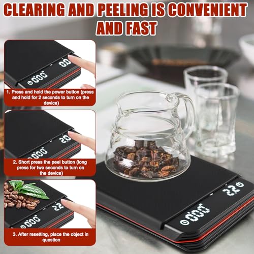 Espresso Scales with Timer, 3 Modes Digital USB Rechargeable Mini Coffee Scales with LED Display Screen Timer, 0.1 g High Precision Drip Coffee Scales for Filter Coffee, Cooking, Baking, Precision