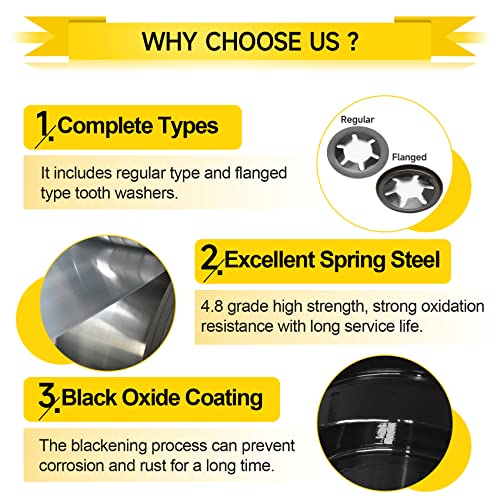 330PCS Internal 65Mn Steel Tooth Starlock Washers & 550PCS 304 Stainless Steel External Tooth Lock Washers