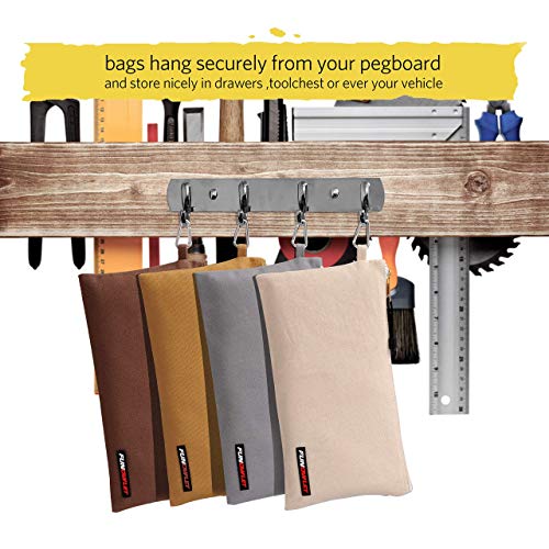 8 Pack Utility Canvas Zipper Tool Bag - Heavy Duty Tools Pouch with Carabiner, Multi-Purpose Storage Organizer Clip on Tote Bags Olive, Orange, Blue, Yellow, White, Gray, Tan, Brown