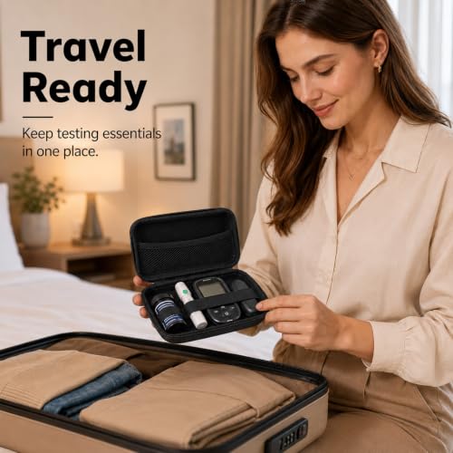 Protective Case, Compatible with OneTouch Ultra Plus Reflect, Black, Diabetes Bag for Blood Glucose Monitor with Mesh Pocket for Test Strips and Accessories