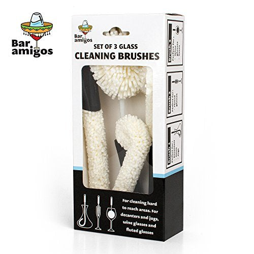 Bar Amigos Set of 3 - Decanter & Glassware Cleaning Brushes Glass For Cleaning Wine Champagne Glasses Babies Bottles Beer Steins Neck Goblets Reusable Water Sports Bottles Stainless Steel Bottles
