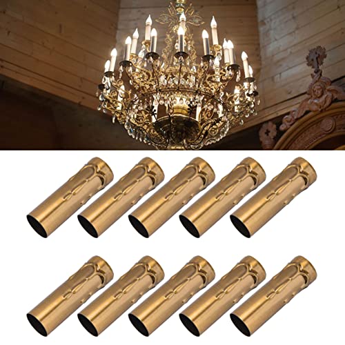 Pack of 10 Metal Candle Base Covers, E14 Candelabra Base Candle Lamp Holder, Metal Tube Chandelier Covers for Chandelier, Candle Lights, DIY Lighting (Gold Bronze)