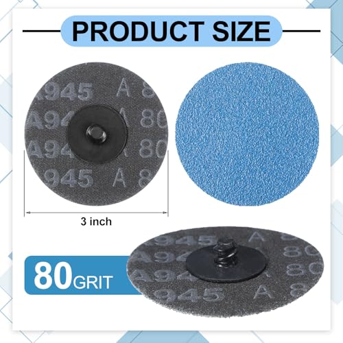 Landical 150 Pcs 3 Inch 80 Grits Sanding Discs Quick Change Zirconia Lock Sanding Disc for Die Grinder Surface Strip Grind Polish Finish Burr Rust Paint Removal