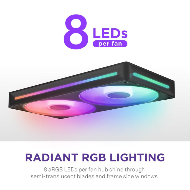 NZXT F240 RGB Core - 240mm Single-Frame Fan Unit with 2 x 120mm RGB Fans - Speed & Lighting Control - High Static Pressure & Airflow - Fluid Dynamic Bearings - 8 aRGB LEDs Per Fan - Black 2x 120mm RGB Single Frame