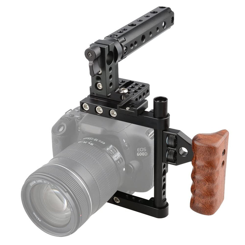 CAMVATE DSLR Camera Cage Top Handle Wood Grip + Cold Hot Shoe(2 Pieces) for DSLR Camera Rig
