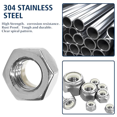 113PCS SAE Locknuts Assortment Kit and Metric 140 PCS Lock Nuts Assortment,304 Stainless Steel Nylon Insert Lock Nuts