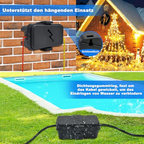 Hrensaw Small Weatherproof Electrical Connection Box (Inner Dimensions: 14 x 7.5 x 5.5 cm), IP54 Waterproof Cable Security Box for Protection of Timers, Extension Cables, Festive Lights, Black Klein 1