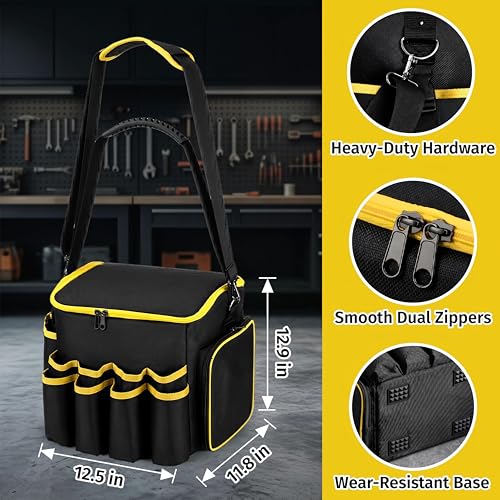 Heavy Duty Tool Bag with Multiple Pockets, 1680D Tear-Proof Tool Tote Organizer with Adjustable Shoulder Strap, Portable Toolbox for Men, Electrician, Father's Day Birthday Gift