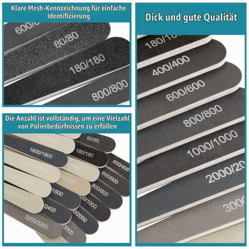 Honoson 20 Sanding Rods, Low and High Grit, Water Drop Style, 198 | Polishing Rods Model Making Tool, Mini Finger Grinder, for Plastic Models Polishing, Assorted Metal and Wood