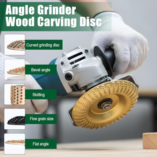 14Pcs Angle Grinder Wood Carving Discs Set, Wood Grinding Wheel for 4" or 4.5" Angle Grinders, Equipped with Rotary Burr & 5/8" Adapter Rings, StumpGrinder Tool Grinding Wheel Shaping Disc