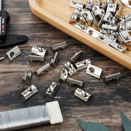 100 Pcs 40 Series M8 Thread T Spring Nut Carbon Steel European Standard M8 T Nuts Half Round Roll in Spring for 3D Printer, Aluminum Extrusion Profile, Silver
