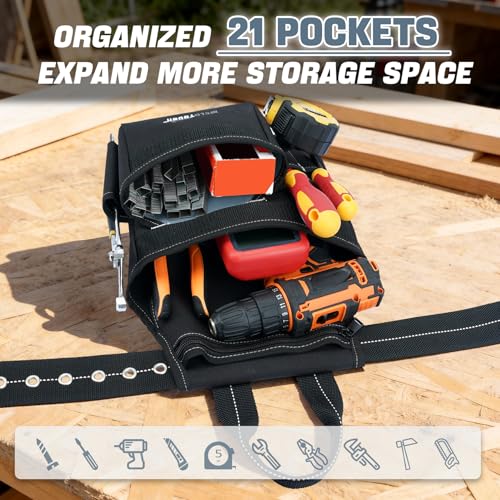 MELOTOUGH Professional Tool Belt Organizer with 21 Pockets, Electrician Tool Belt Tool Rig Combo Apron Tool Pouch, Heavy Durable Construction Work Belt for Framer, Carpenter, Electrician Grey Camo Tool Belt