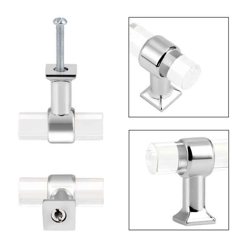 Probrico 20 Pack Single Hole Cabinet Knobs Hardware Cabinet Handles, Polished Chrome Alloy Cabinet Knobs with Clear Acrylic Drawer Pull Handles for Kitchen Cabinet Funiture