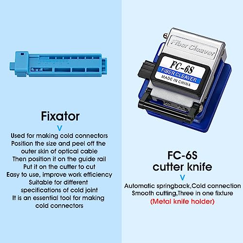 Fiber Termination Kit - 11 in 1 Assembly FTTH Cold Connection Assembly Tool kit with OPM 6S Cleaver-Fiber Optical Stripper Pliers FC to LC Adapter