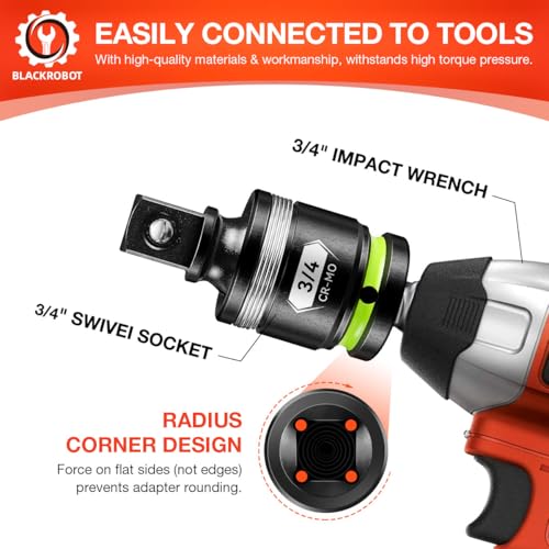 BLACKROBOT 3/4" Drive Impact Universal Joint Set, CR-MO Swivel Socket Adapter for Heavy-Duty & Automotive Repair, Flexibly Reach Tight-Angle Fasteners