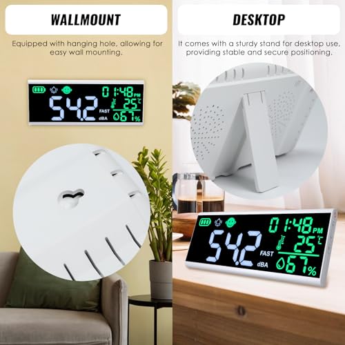 Decibel Meter 13 inches 30~130dB Sound Level Meter, Large LCD Display Wall Hanging Sound Gauge, Noise Level Detector, Decibel Monitoring Device, Time, Temperature, Humidity for Studio Classroom Home