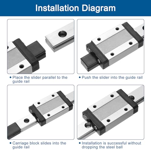 sourcing map 2pcs MGN12 150mm Linear Guide Rail with 2pcs MGN12H Sliding Carriage Block Bearing Steel and 2pcs Plastic Mini MGN12 Linear Guide for DIY 3D Printers and CNC Machine, Black