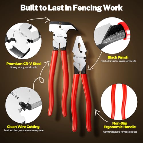 BILITOOLS 2-Piece 10" Fencing Pliers Set, Light & Heavy Duty with Pouch