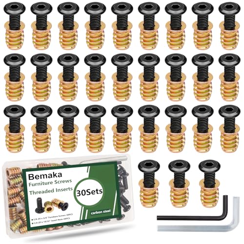 30 Sets 1/4-20 x 3/4" Furniture Screw Threaded Wood Inserts, Screw-in Nuts 1/4-20 x 19/32" Furniture Bolts + 260PCS M3 M4 M5 T Slot Nuts Screws Kit