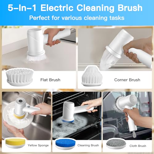 IKERY Handheld Electric Cleaning Brush with 5 Heads