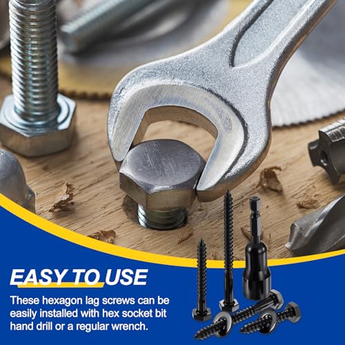 50Set Hex Head Lag Screw W/Washer&Driver Bit 5/16" x1-1/4 304SS Black 5/16"x1-1/4" 50