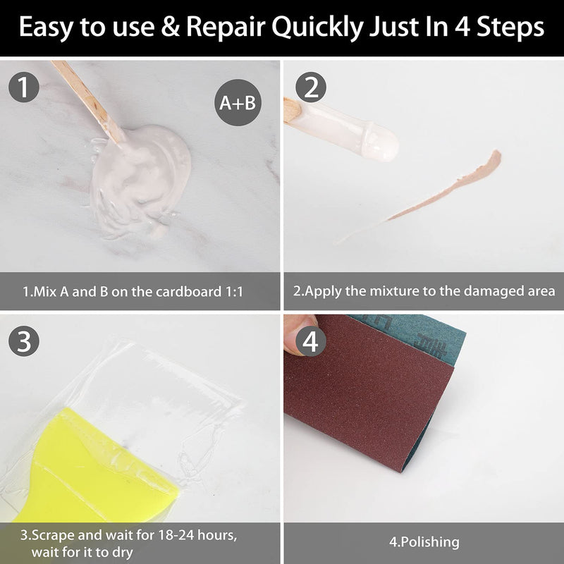 Tub Repair Kit White for Acrylic, Porcelain, Enamel & Fiberglass Tub Repair Kit for Sink, Shower & Countertop - Bathtub Refinishing Kit for Cracked Bathtub Scratches - Shower Bases & Pans