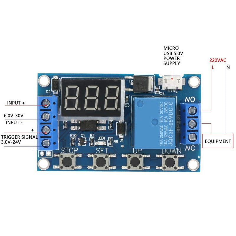 DC 5-30V LED Display Delay On/Off Relay Module Trigger Cycle Delay Timer Switch Supports Micro USB 5.0V Power Supply