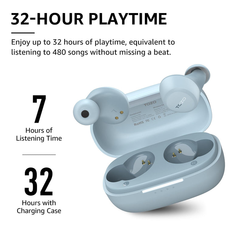 TOZO A1 Wireless Earbuds Bluetooth 5.3 Light-Weight in Ear IPX5 Waterproof Headphones 2 Mic for AI Calls, Immersive Premium Sound Bass Headset with Charging Case, 32 Presets EQ Customization via App Blue Small Classical Edition