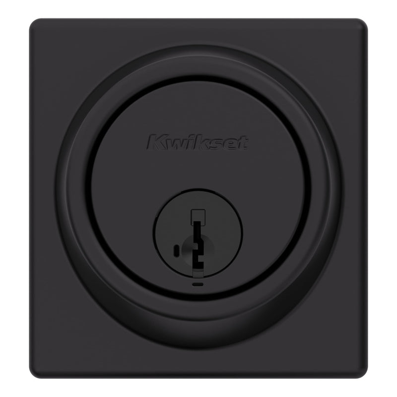 Kwikset 817 Deadbolt Lock, Matte Black Square Exterior Keyed Front Entry Door, Pick Resistant SmartKey Rekey Security, Single Cylinder Dead Bolt, with Microban Protection Contemporary New