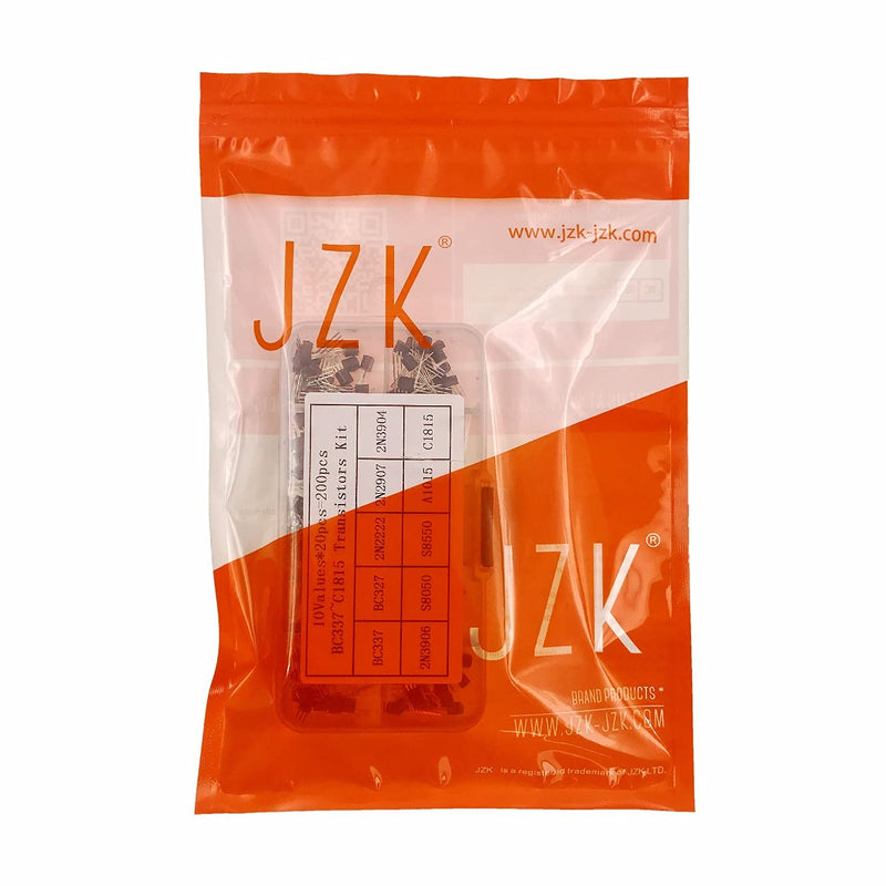 JZK 200 PCS Bipolar BJT Transistors Assortment Kit, 10 Values PNP NPN Power Transistors Set, BC337 BC327 2N2222 2N2907 2N3904 2N3906 S8050 S8550 A1015 C1815