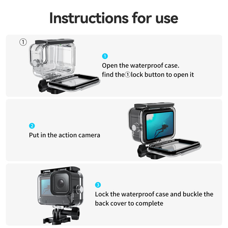 TELESIN Waterproof Case for GoPro Hero 12 Hero 11 Hero 10 Hero 9 Black, Underwater Dive Case Housing Shell Supports 60M/196FT Deep Diving Scuba Snorkeling with Bracket Screw GoPro Accessories