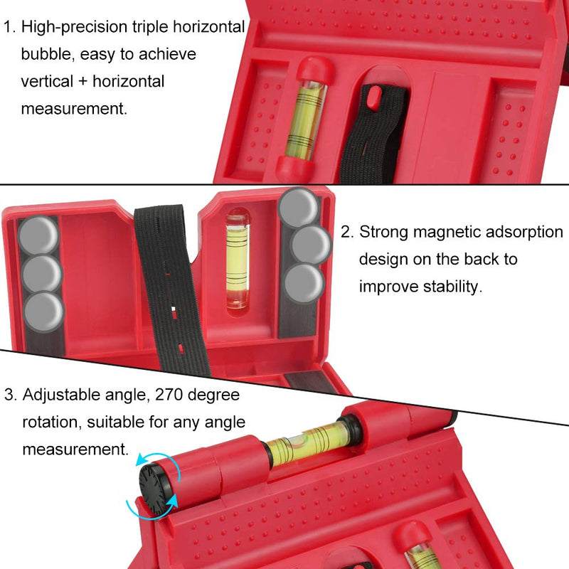 TANCUDER Spirit Level ABS Post Spirit Level Adjustable Angle Spirit Level Post Angle Spirit Level for Pipe Installation, Picture Hanging, Masonry, Carpentry (Red)