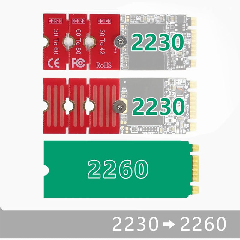 JMT NGFF NVME M2 M2PLUS 2230 to 2280 Adapter Card 2230, 2242, 2260, 2280 Extended Transfer Long Size Change for M.2 U.2 M3 M.3 SSD (10Pcs) 10Pcs