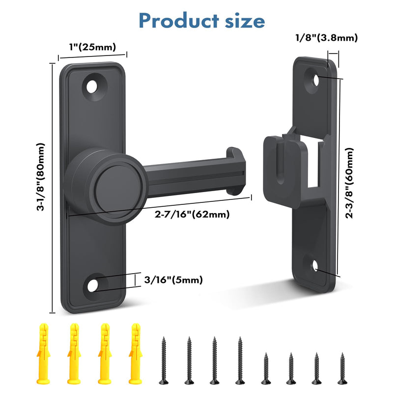 XOOL Barn Door Lock Latch, 90 & 180 Degree Heavy Duty Barn Door Latch, Lock Latch for Door, Garden, Bathroom, Garage, Window, Outdoor, Garage, Barn Black 2PCS