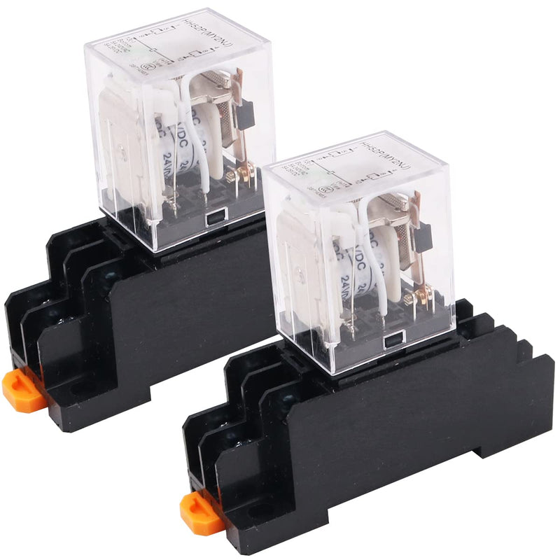 WANGCL 2pcs Mini DC 24V Relay Electromagnetic Switch 8 Pin Relay DPDT Relay 2NO+2NC with Socket Base LED Display