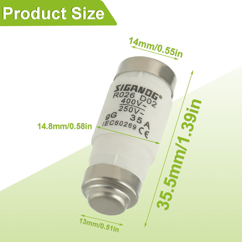 SIGANDG Neozed Fuses, D02 35A gL/gG 400VAC, D0 Type Fuse Insert (Pack of 10)